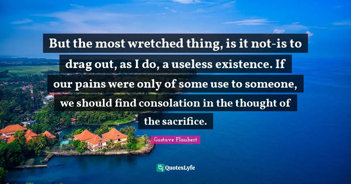 But the most wretched thing, is it not-is to drag out, as I do, a useless existence. If our pains were only of some use to someone, we should find consolation in the thought of the sacrifice.