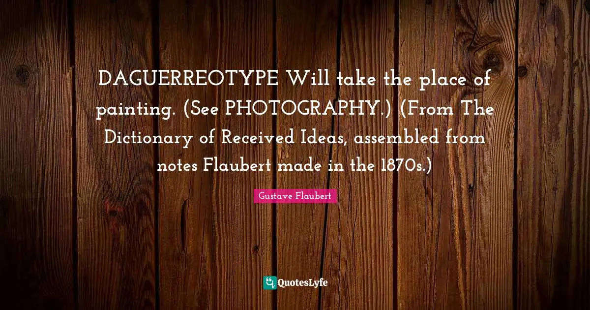DAGUERREOTYPE Will take the place of painting. (See PHOTOGRAPHY.) (From The Dictionary of Received Ideas, assembled from notes Flaubert made in the 1870s.)