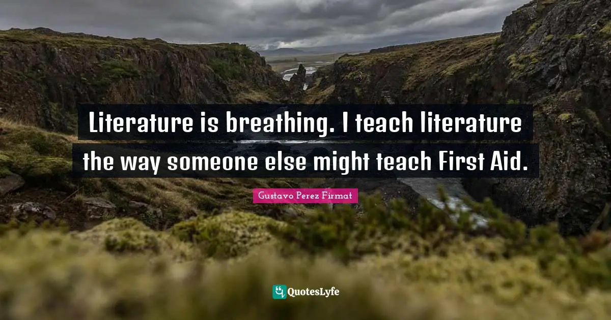 Literature is breathing. I teach literature the way someone else might teach First Aid.