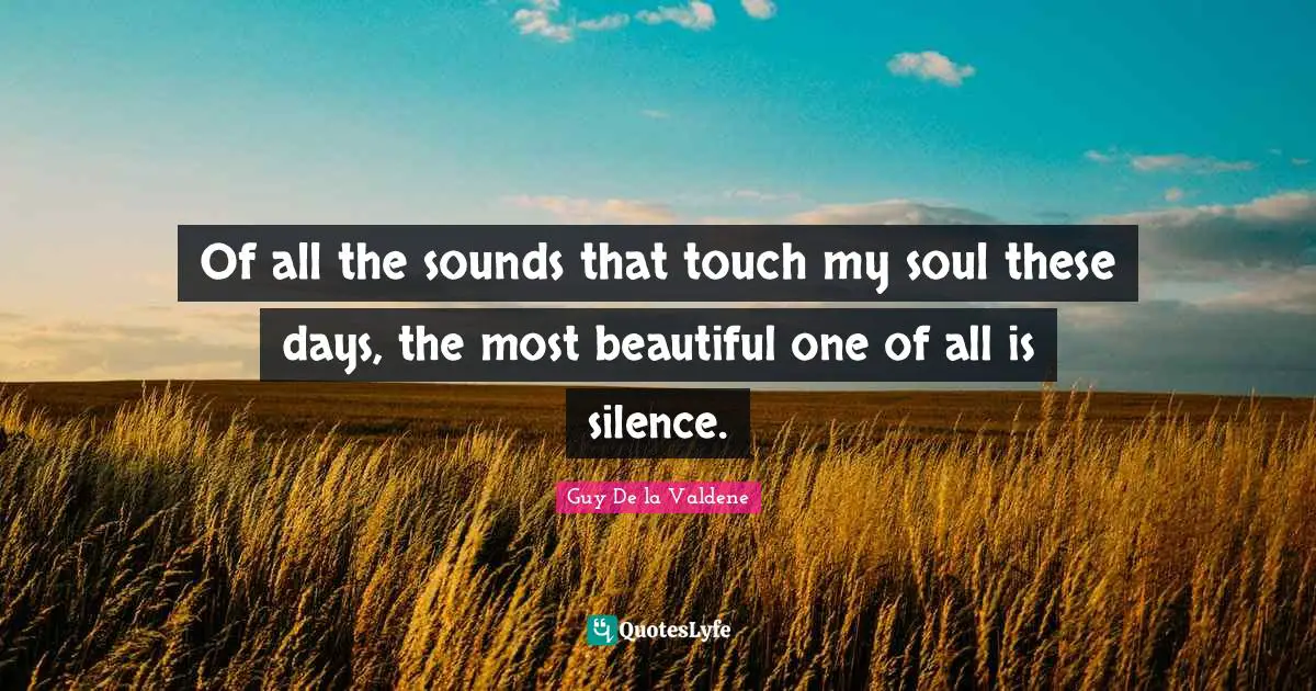Of all the sounds that touch my soul these days, the most beautiful one of all is silence.