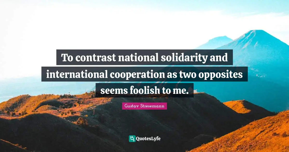 To contrast national solidarity and international cooperation as two opposites seems foolish to me.