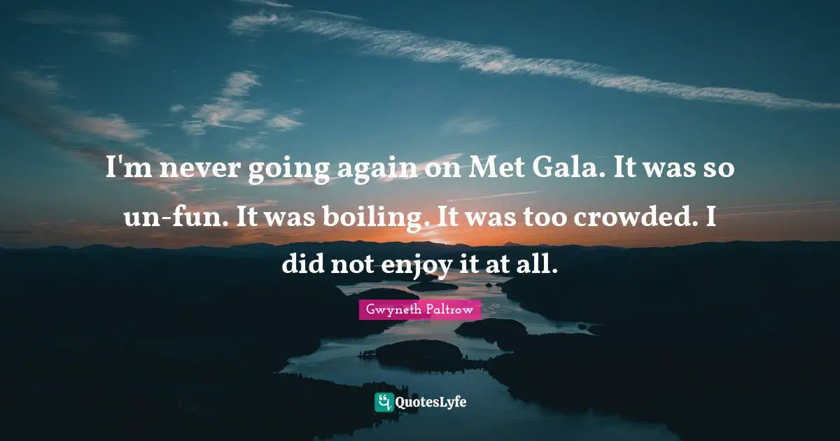 I'm never going again on Met Gala. It was so un-fun. It was boiling. It was too crowded. I did not enjoy it at all.