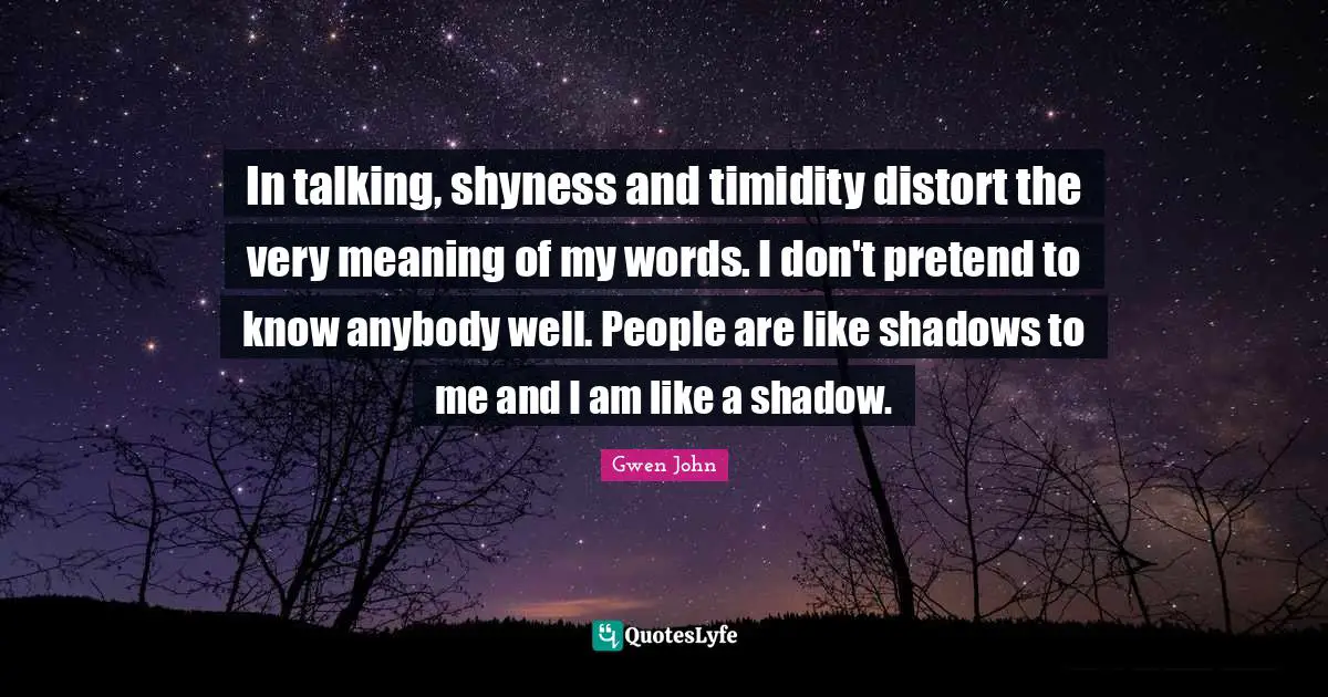 In talking, shyness and timidity distort the very meaning of my words. I don't pretend to know anybody well. People are like shadows to me and I am like a shadow.