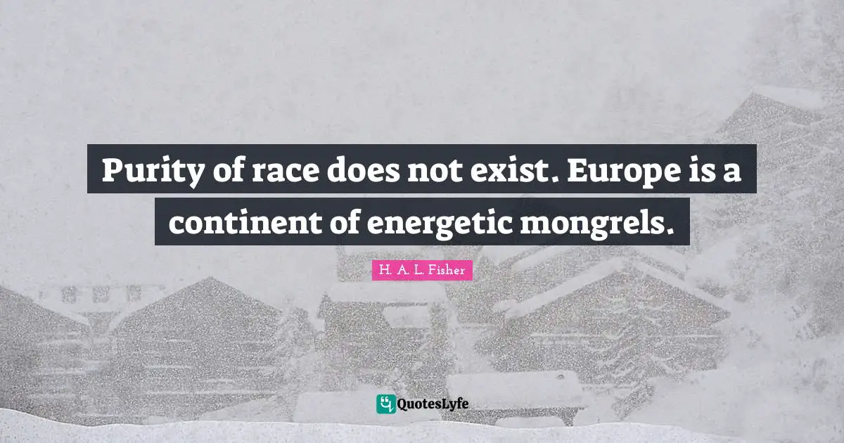 Purity of race does not exist. Europe is a continent of energetic mongrels.