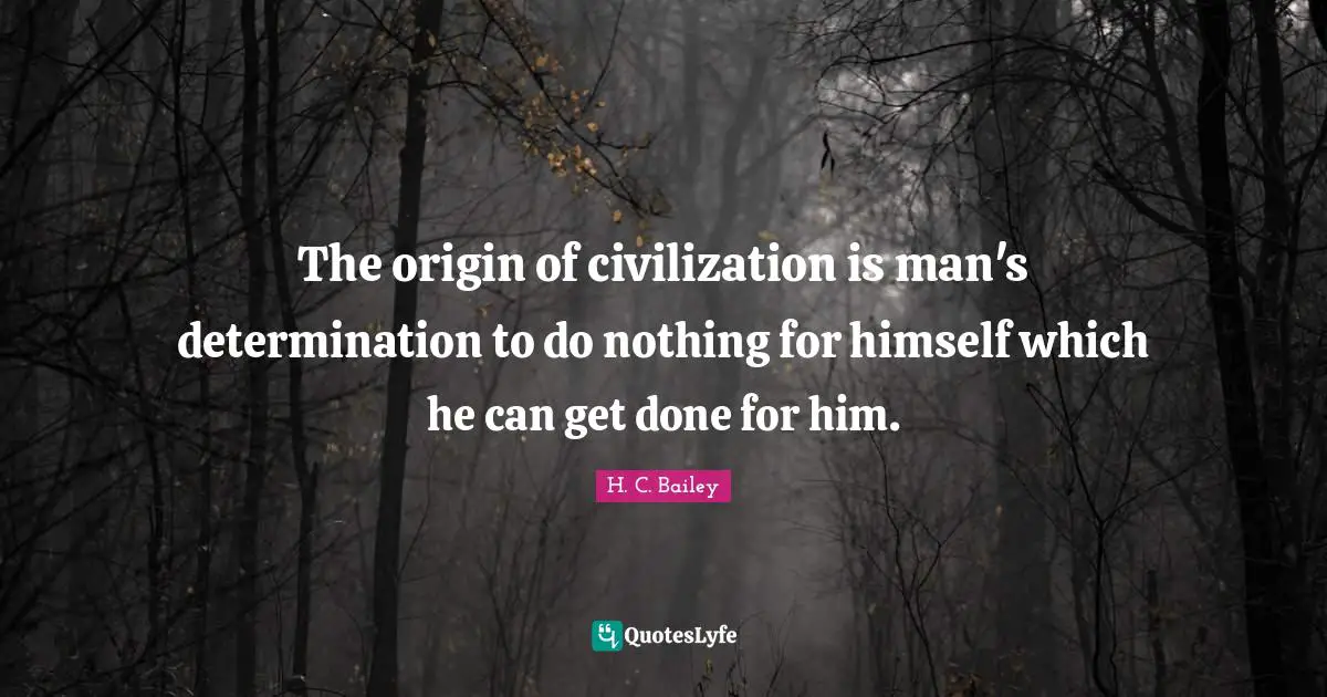 The origin of civilization is man's determination to do nothing for himself which he can get done for him.