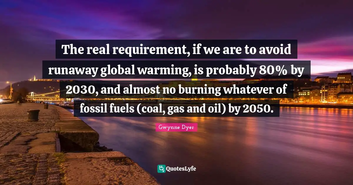 The real requirement, if we are to avoid runaway global warming, is probably 80% by 2030, and almost no burning whatever of fossil fuels (coal, gas and oil) by 2050.