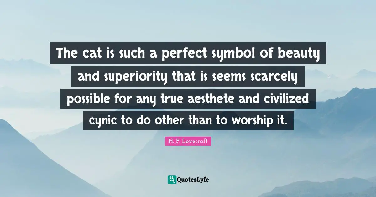 H.P. Lovecraft Quotes: "The cat is such a perfect symbol of beauty and superiority that is seems scarcely possible for any true aesthete and civilized cynic to do other than to worship it."