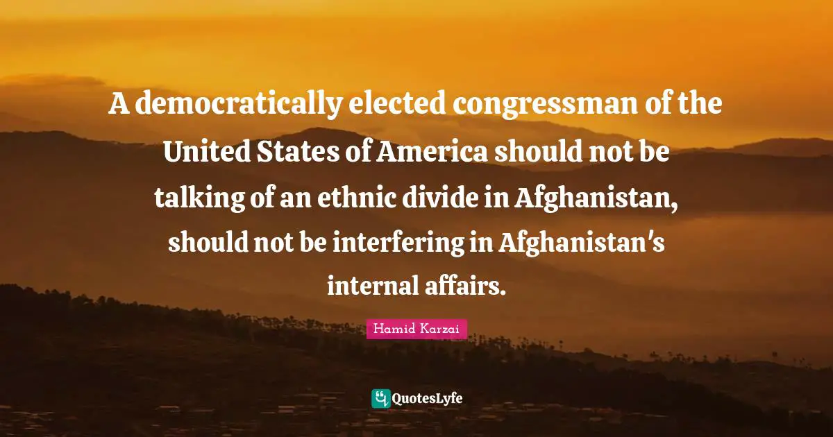 Hamid Karzai Quotes: "A democratically elected congressman of the United States of America should not be talking of an ethnic divide in Afghanistan, should not be interfering in Afghanistan's internal affairs."