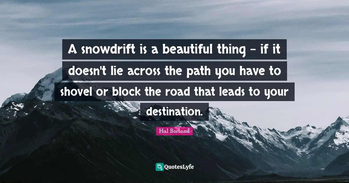 A snowdrift is a beautiful thing - if it doesn't lie across the path you have to shovel or block the road that leads to your destination.