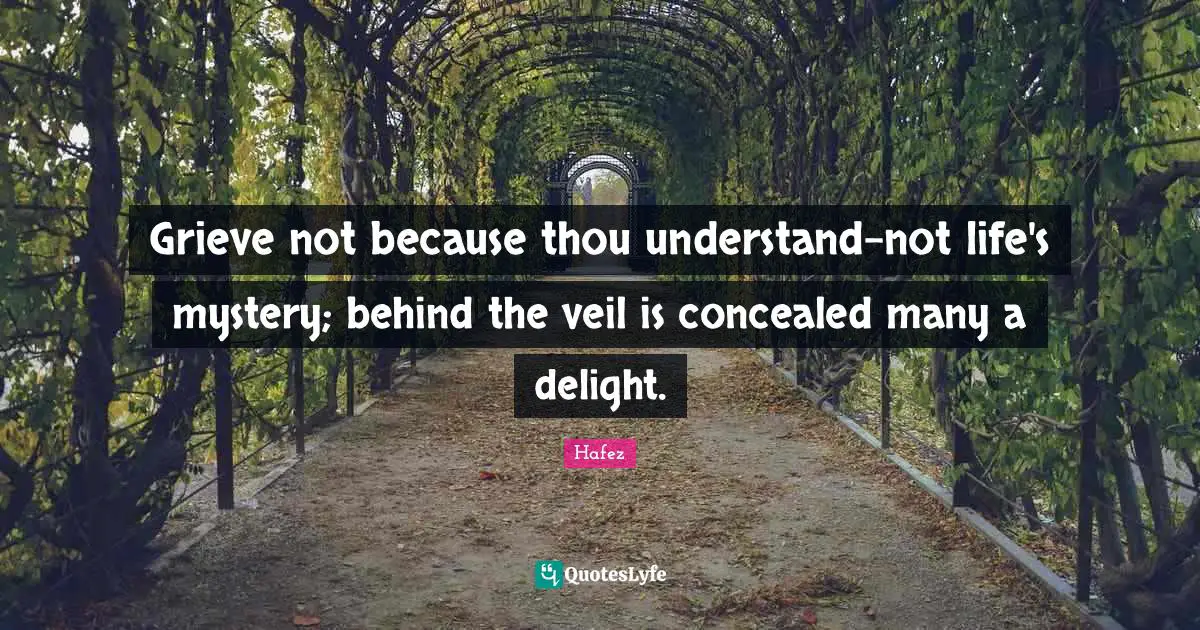 Grieving Quotes: "Grieve not because thou understand-not life's mystery; behind the veil is concealed many a delight."
