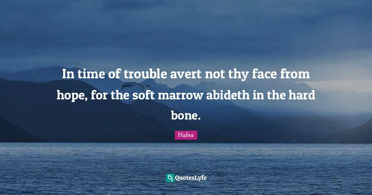 Hopeful Quotes: "In time of trouble avert not thy face from hope, for the soft marrow abideth in the hard bone."