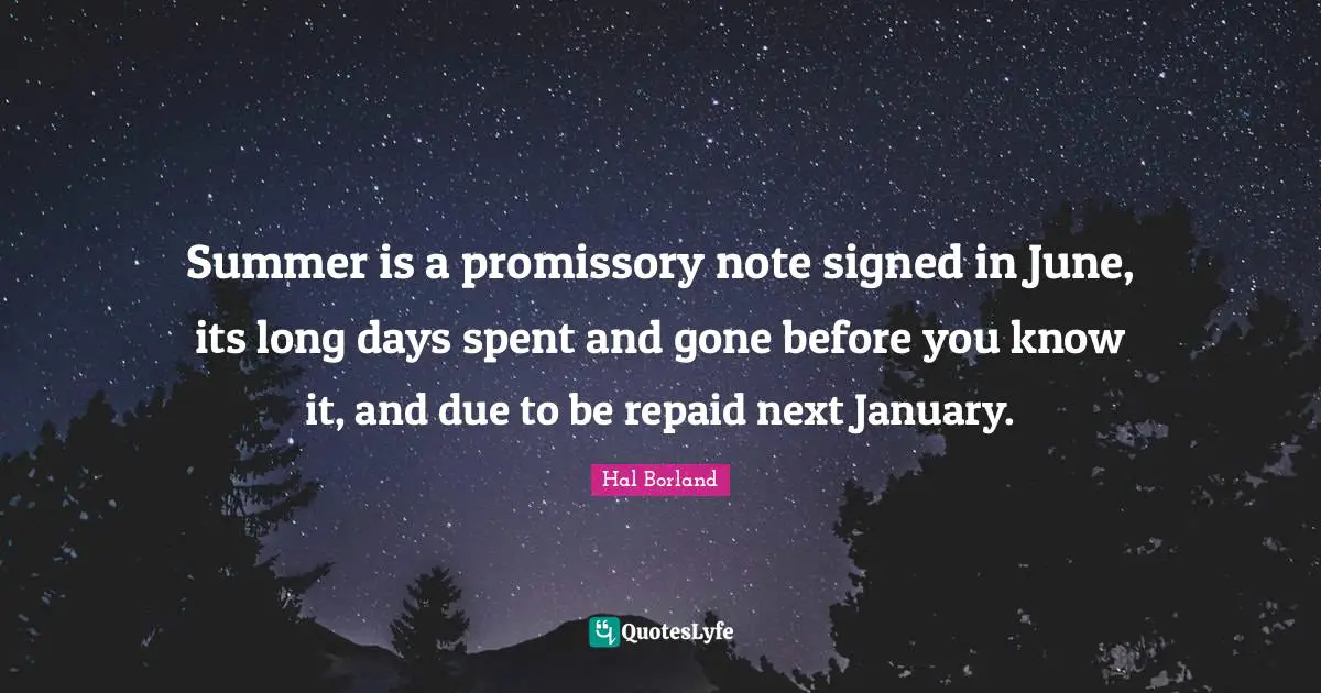 January Quotes: "Summer is a promissory note signed in June, its long days spent and gone before you know it, and due to be repaid next January."