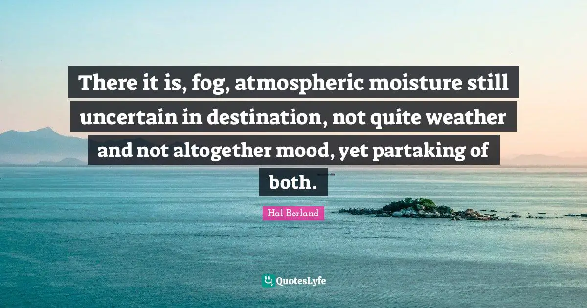 Weather Quotes: "There it is, fog, atmospheric moisture still uncertain in destination, not quite weather and not altogether mood, yet partaking of both."
