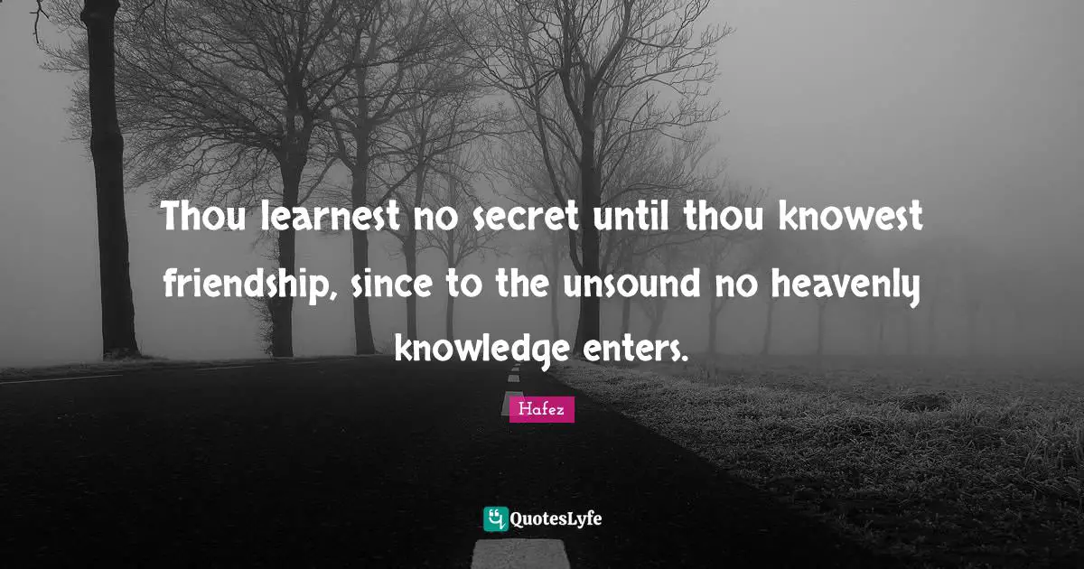 Thou learnest no secret until thou knowest friendship, since to the unsound no heavenly knowledge enters.