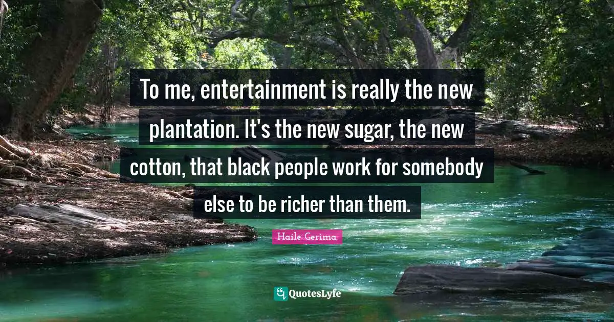 To me, entertainment is really the new plantation. It's the new sugar, the new cotton, that black people work for somebody else to be richer than them.