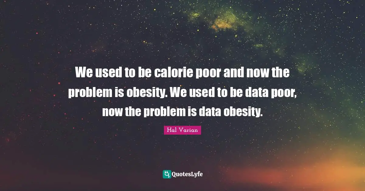 We used to be calorie poor and now the problem is obesity. We used to be data poor, now the problem is data obesity.