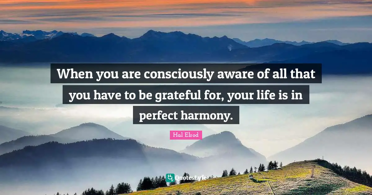 When you are consciously aware of all that you have to be grateful for, your life is in perfect harmony.