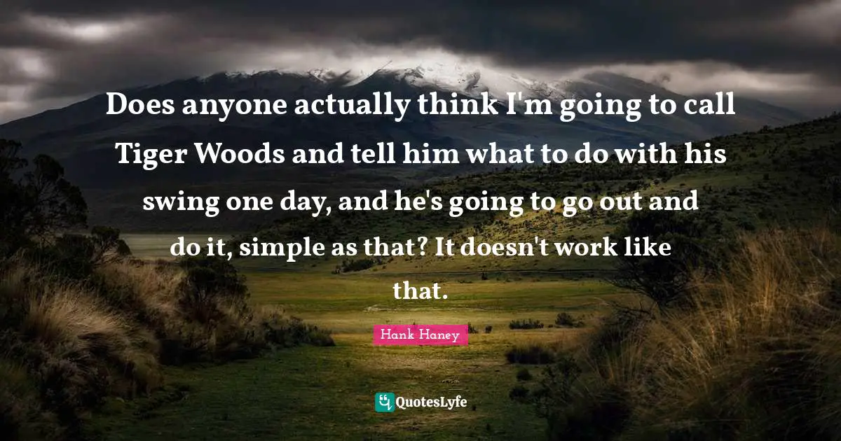 Does anyone actually think I'm going to call Tiger Woods and tell him what to do with his swing one day, and he's going to go out and do it, simple as that? It doesn't work like that.