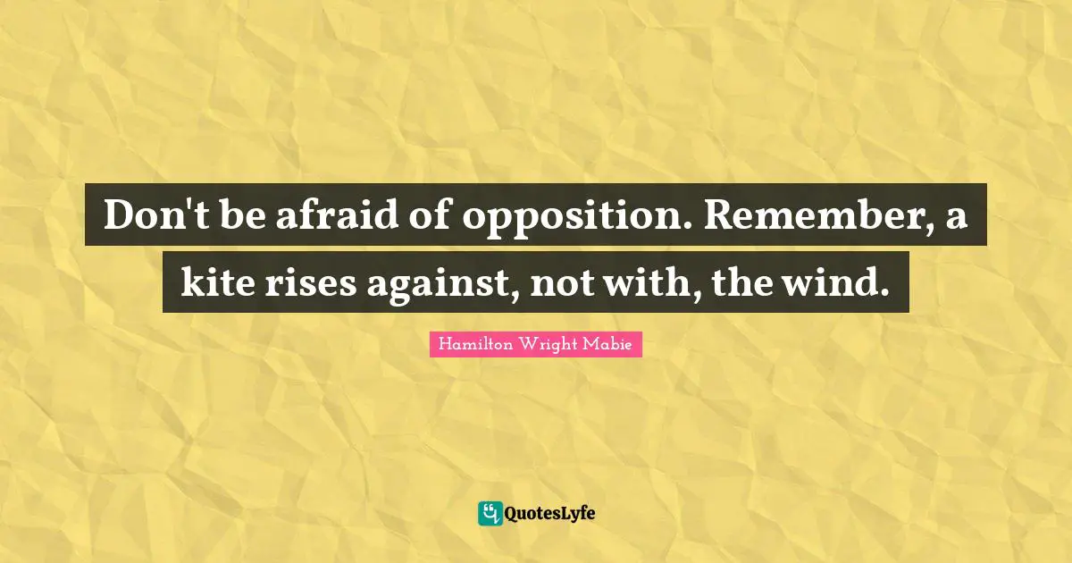 Humor Quotes: "Don't be afraid of opposition. Remember, a kite rises against, not with, the wind."