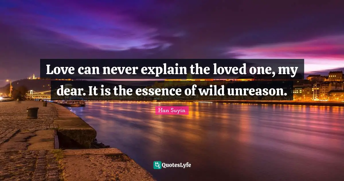 Love can never explain the loved one, my dear. It is the essence of wild unreason.