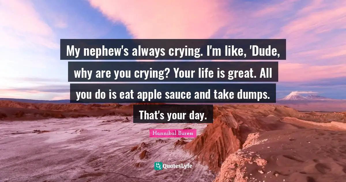 My nephew's always crying. I'm like, 'Dude, why are you crying? Your life is great. All you do is eat apple sauce and take dumps. That's your day.
