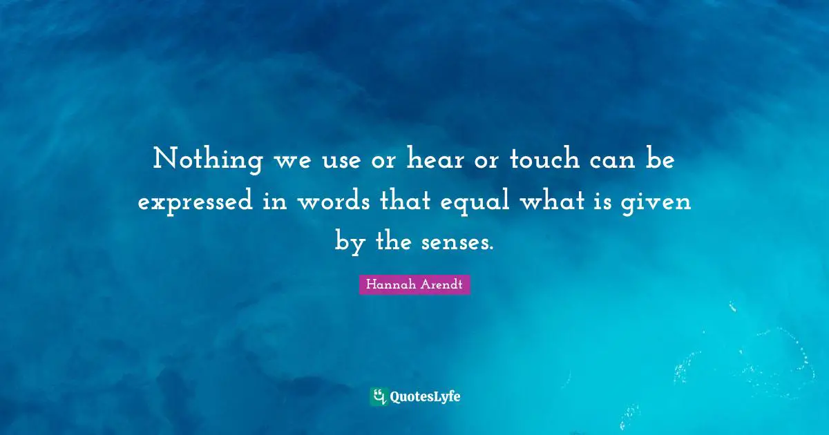 Nothing we use or hear or touch can be expressed in words that equal what is given by the senses.