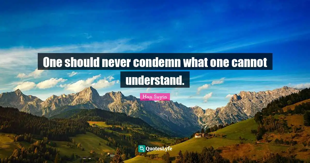 One should never condemn what one cannot understand.