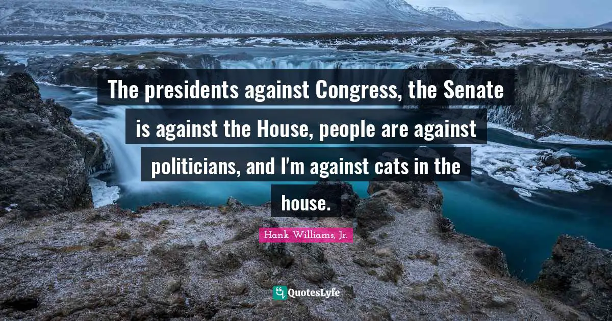 Hank Williams, Jr. Quotes: The presidents against Congress, the Senate is against the House, people are against politicians, and I'm against cats in the house.