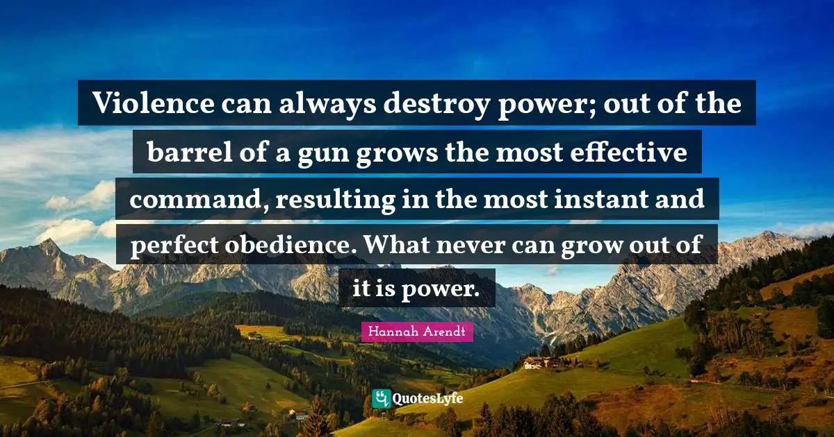 Violence can always destroy power; out of the barrel of a gun grows the most effective command, resulting in the most instant and perfect obedience. What never can grow out of it is power.