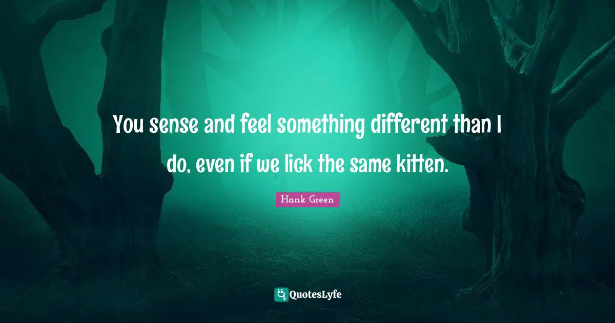 You sense and feel something different than I do, even if we lick the same kitten.