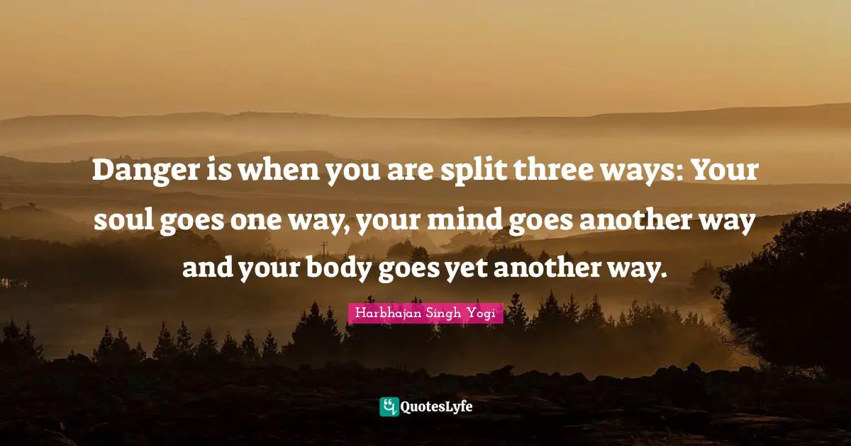 Harbhajan Singh Yogi Quotes: "Danger is when you are split three ways: Your soul goes one way, your mind goes another way and your body goes yet another way."