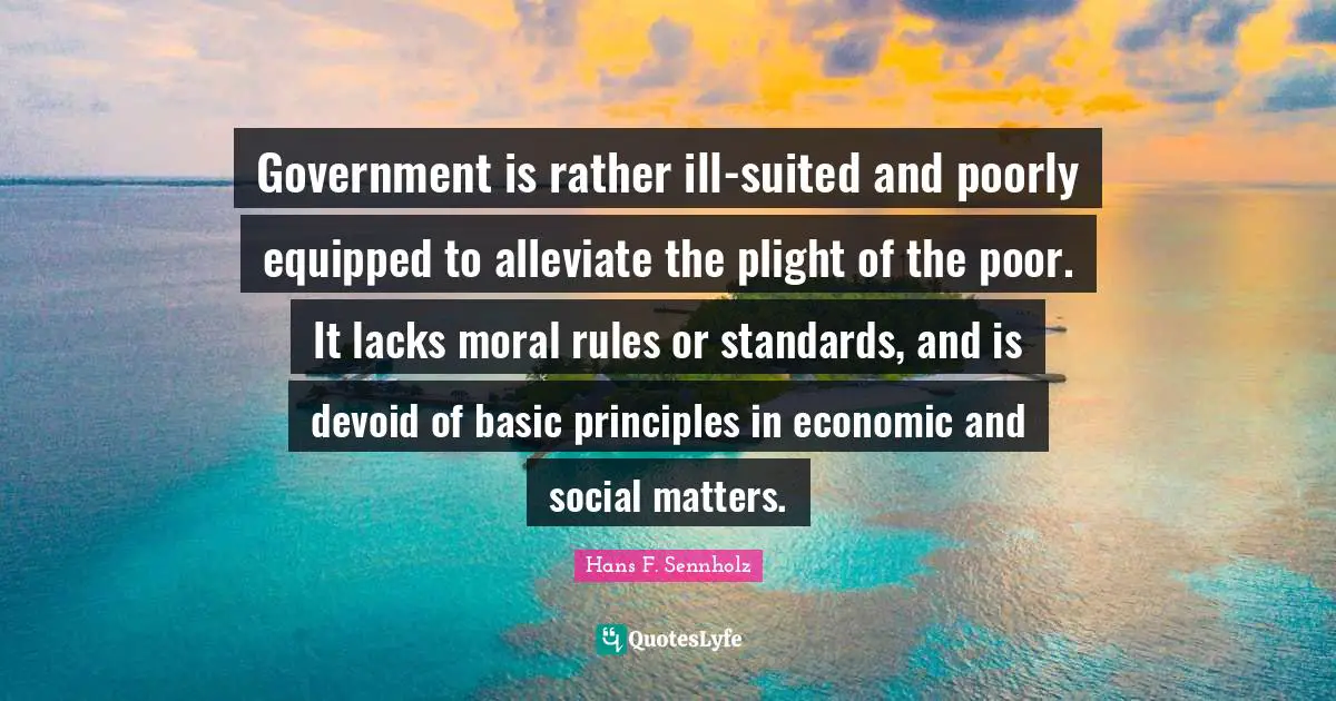 Government is rather ill-suited and poorly equipped to alleviate the plight of the poor. It lacks moral rules or standards, and is devoid of basic principles in economic and social matters.
