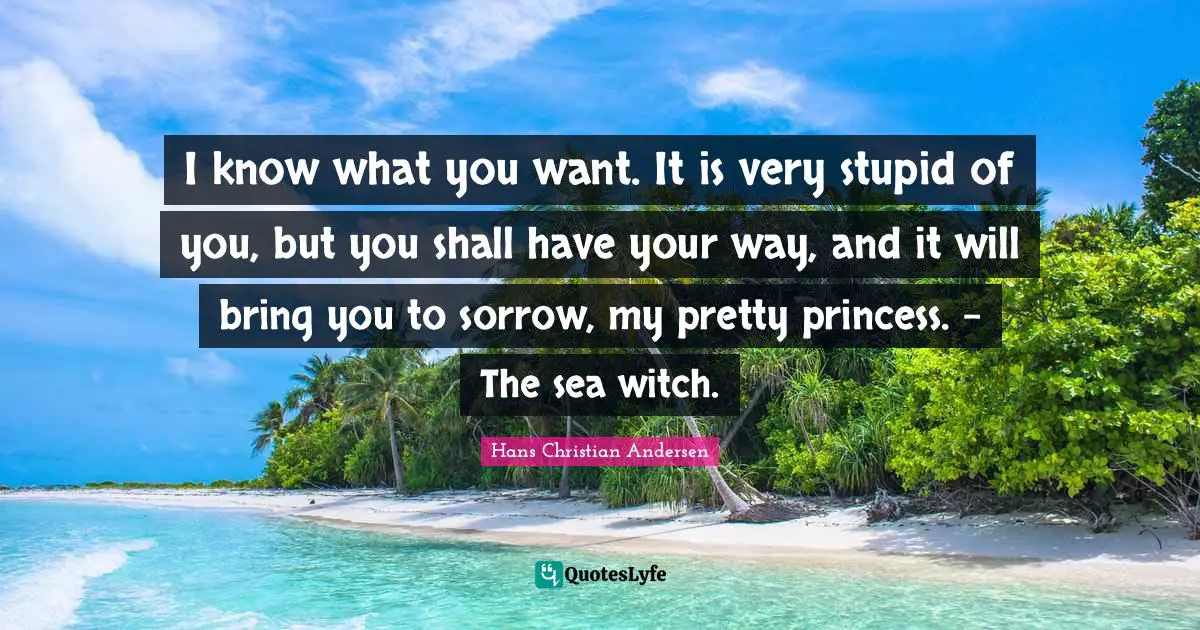 Very Stupid Quotes: "I know what you want. It is very stupid of you, but you shall have your way, and it will bring you to sorrow, my pretty princess. - The sea witch."