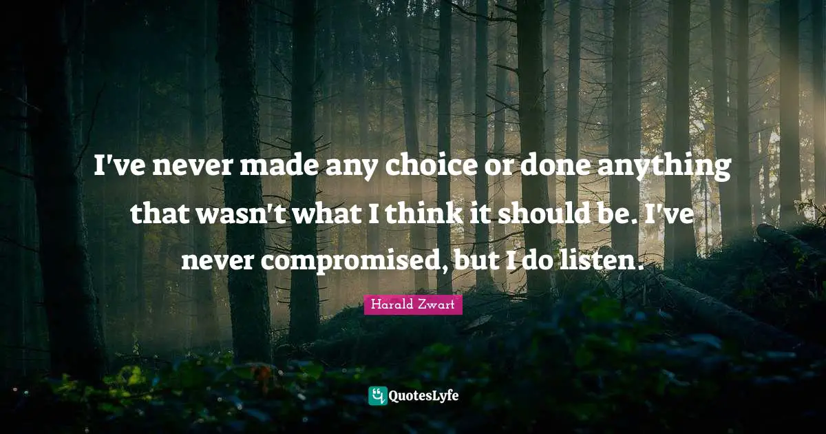 I've never made any choice or done anything that wasn't what I think it should be. I've never compromised, but I do listen.