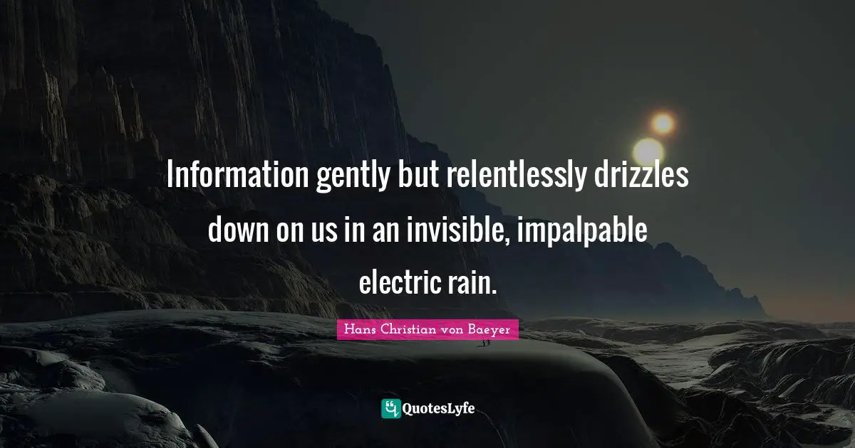 Information gently but relentlessly drizzles down on us in an invisible, impalpable electric rain.