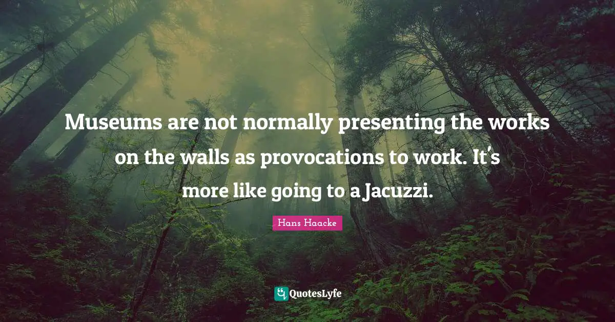 Jacuzzi Quotes: "Museums are not normally presenting the works on the walls as provocations to work. It's more like going to a Jacuzzi."