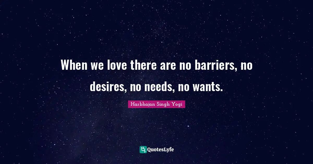 When we love there are no barriers, no desires, no needs, no wants.