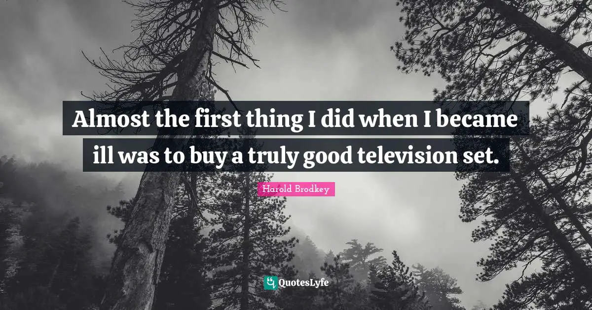 Almost the first thing I did when I became ill was to buy a truly good television set.