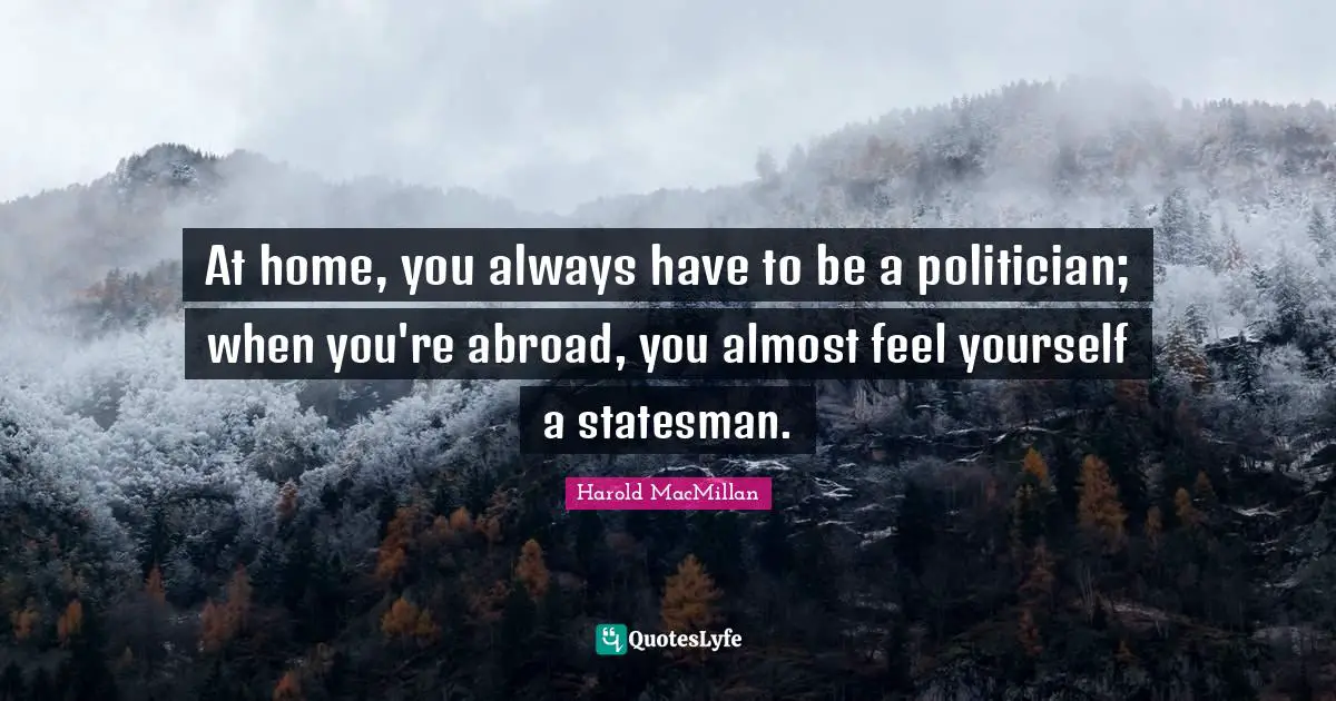 At home, you always have to be a politician; when you're abroad, you almost feel yourself a statesman.