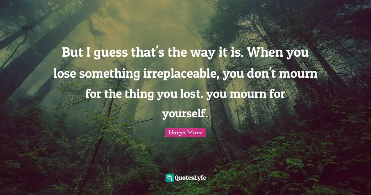 Irreplaceable Quotes: "But I guess that's the way it is. When you lose something irreplaceable, you don't mourn for the thing you lost. you mourn for yourself."