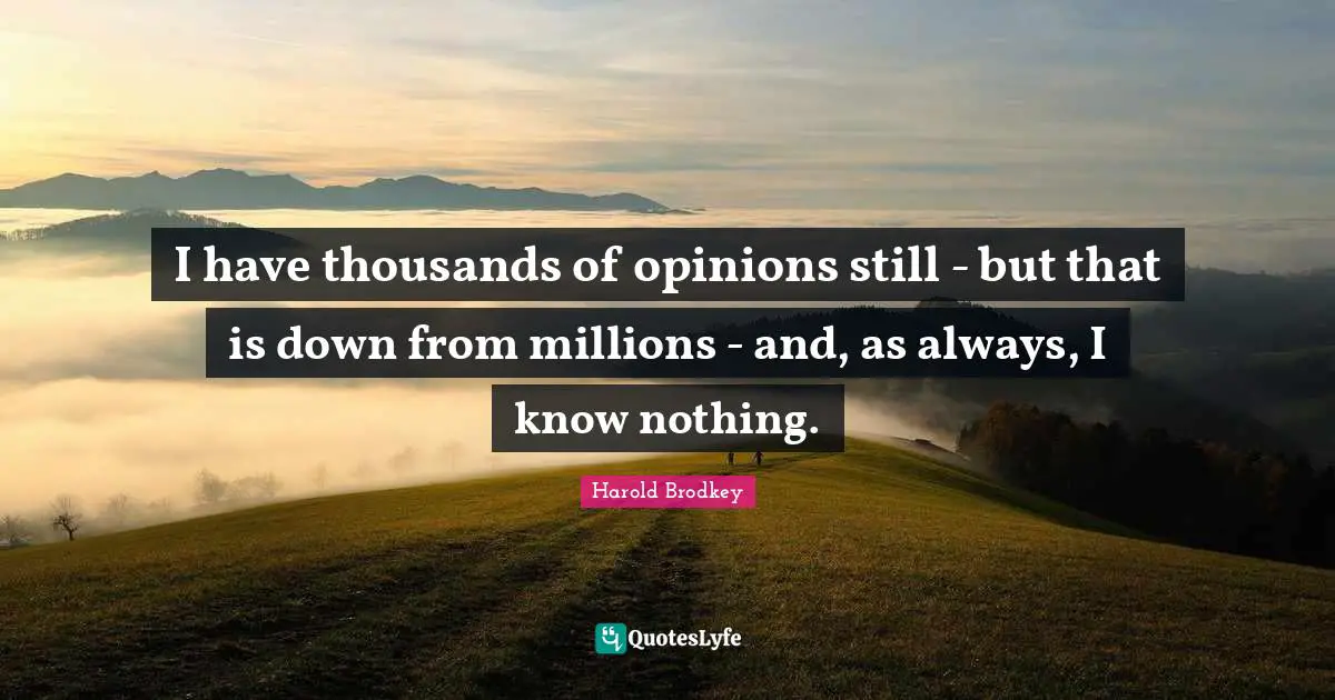 I have thousands of opinions still - but that is down from millions - and, as always, I know nothing.