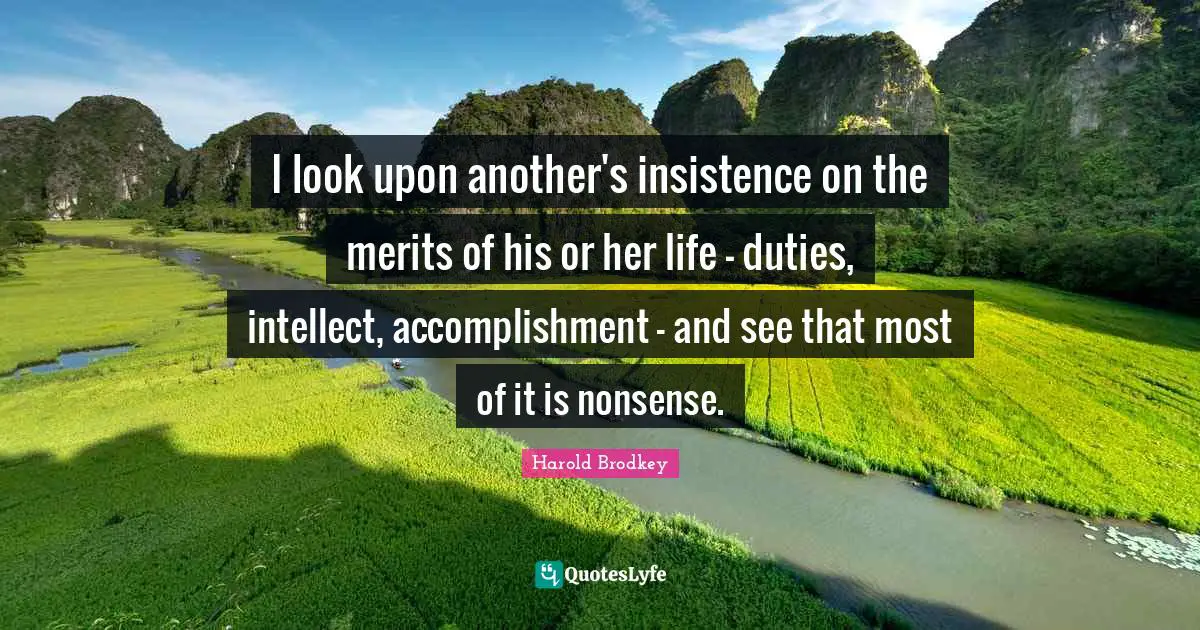 I look upon another's insistence on the merits of his or her life - duties, intellect, accomplishment - and see that most of it is nonsense.