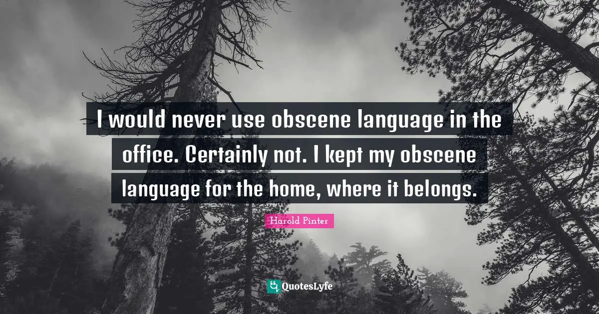 Harold Pinter Quotes: "I would never use obscene language in the office. Certainly not. I kept my obscene language for the home, where it belongs."