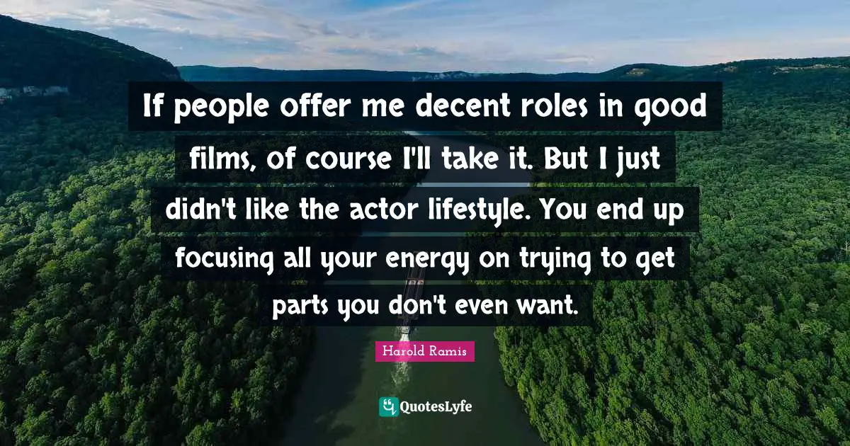 If people offer me decent roles in good films, of course I'll take it. But I just didn't like the actor lifestyle. You end up focusing all your energy on trying to get parts you don't even want.