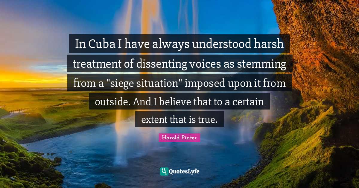 In Cuba I have always understood harsh treatment of dissenting voices as stemming from a "siege situation" imposed upon it from outside. And I believe that to a certain extent that is true.