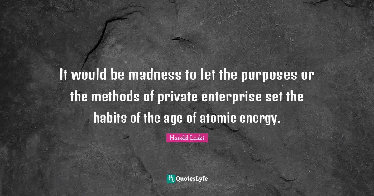 It would be madness to let the purposes or the methods of private enterprise set the habits of the age of atomic energy.