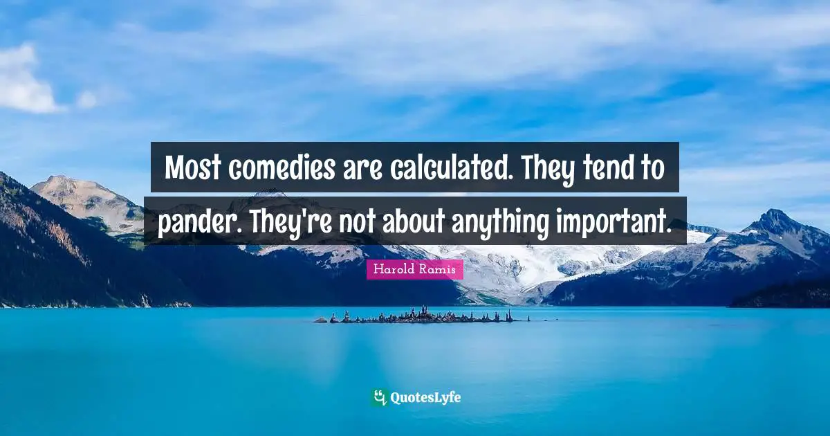 Most comedies are calculated. They tend to pander. They're not about anything important.