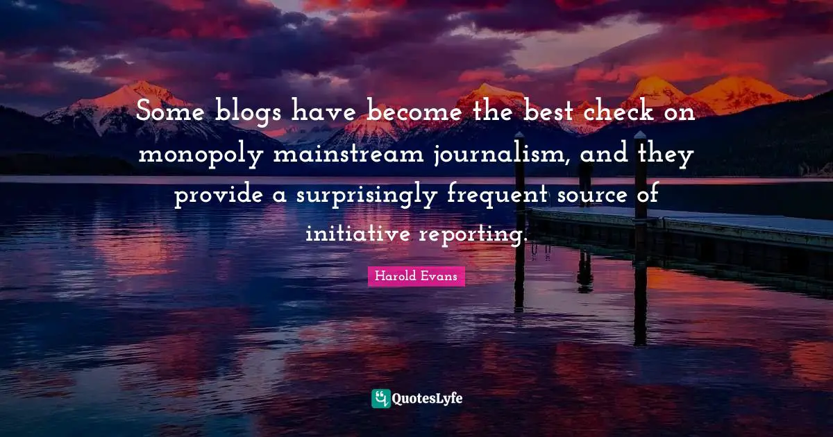 Some blogs have become the best check on monopoly mainstream journalism, and they provide a surprisingly frequent source of initiative reporting.