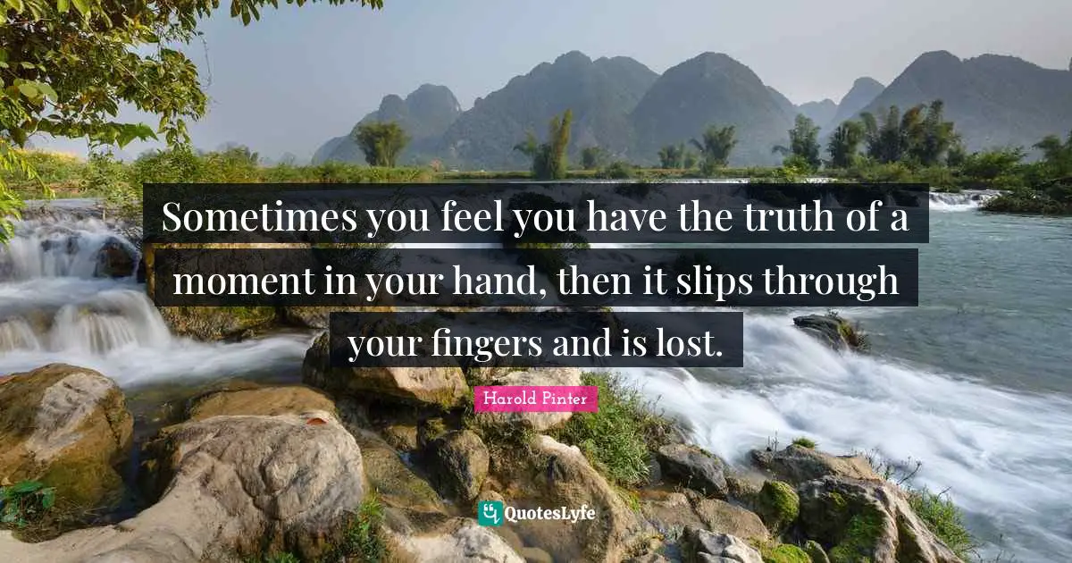 Harold Pinter Quotes: "Sometimes you feel you have the truth of a moment in your hand, then it slips through your fingers and is lost."