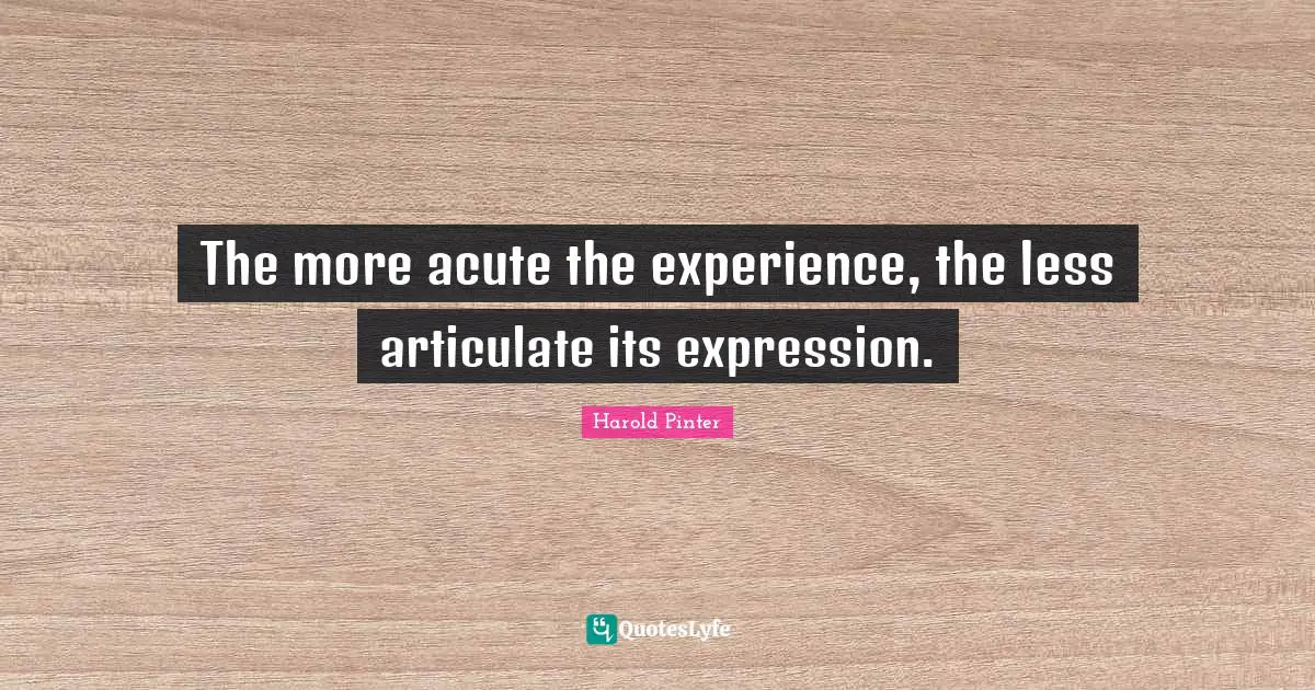 Harold Pinter Quotes: "The more acute the experience, the less articulate its expression."